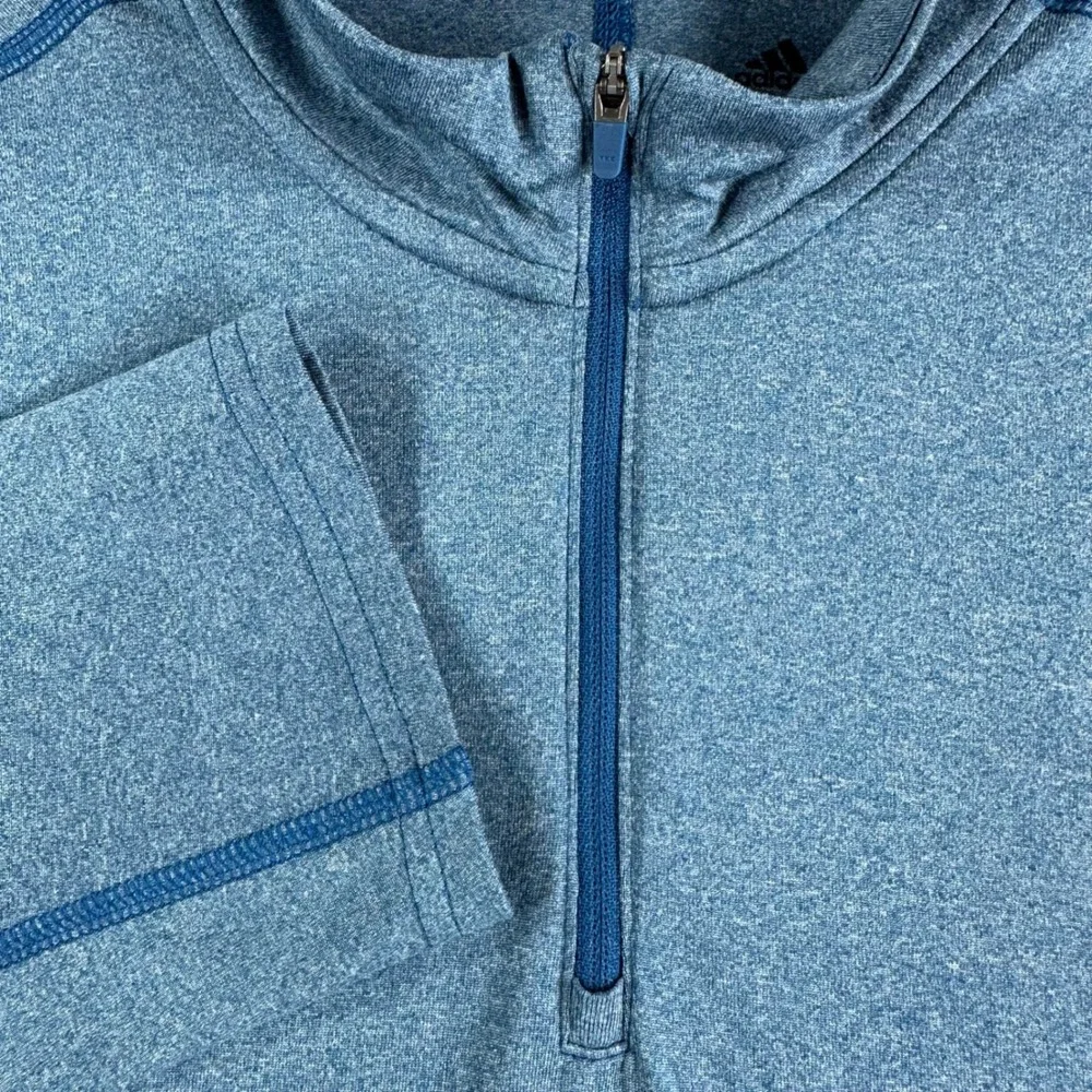 Adidas Pullover Mens L Large Blue Climalite Running 1/4 Zip Long Sleeve Shirt
